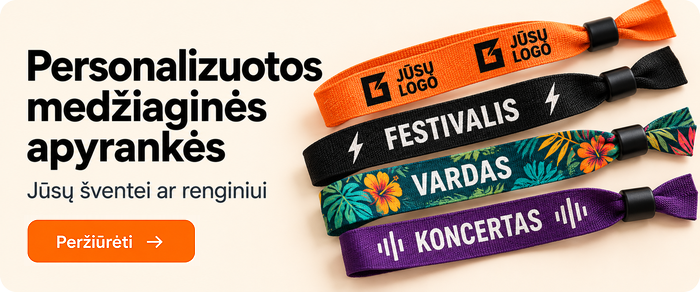 Personalizuotos medžiaginės sublimacinės festivalinės renginių apyrankės Jūsų progai